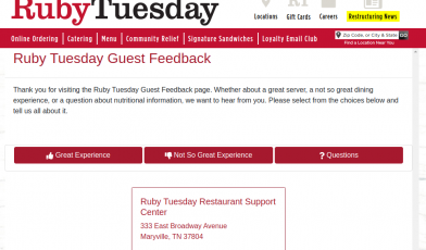 Ruby Tuesday Guest Survey